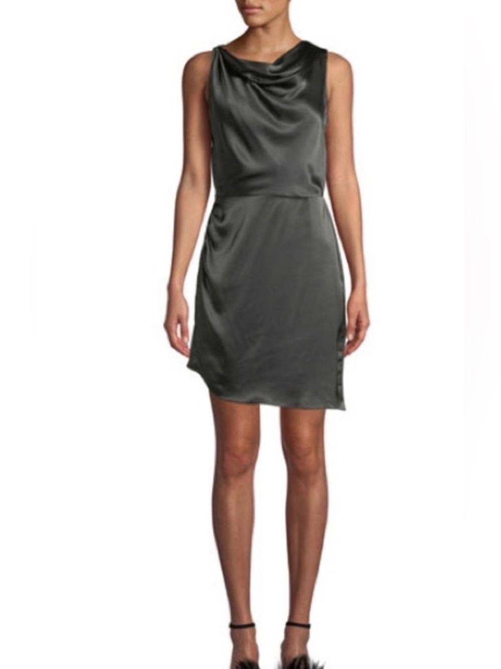 Amanda Uprichard Satin Cowl Neck Mini Dress - Dark Gray